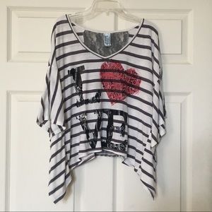 Striped Printed Love Top w/ Lace back
